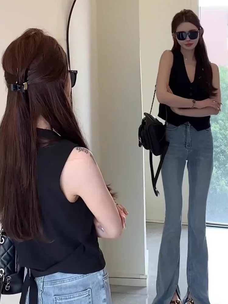 

Elegant V-Neck Short Sleeveless Jacket Women's Style Spring New Premium Feel Suit Vest Top Layered Wear Commute Fashion