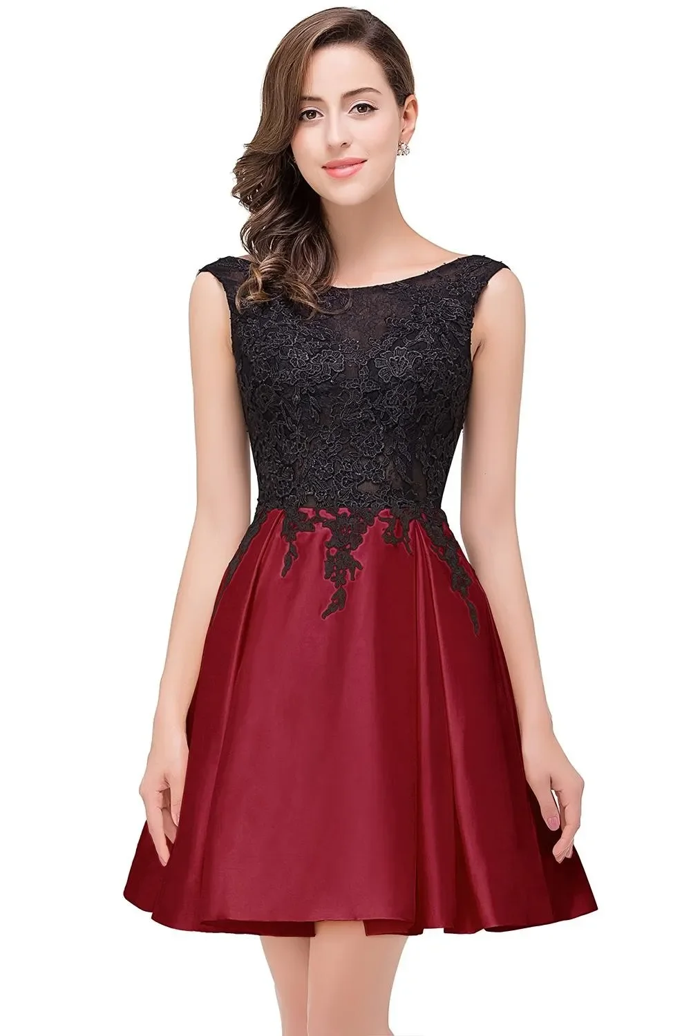 New fashion sexy backless short ball dress moderate lace decal knee-length elegant cocktail dress A-line mini evening dress