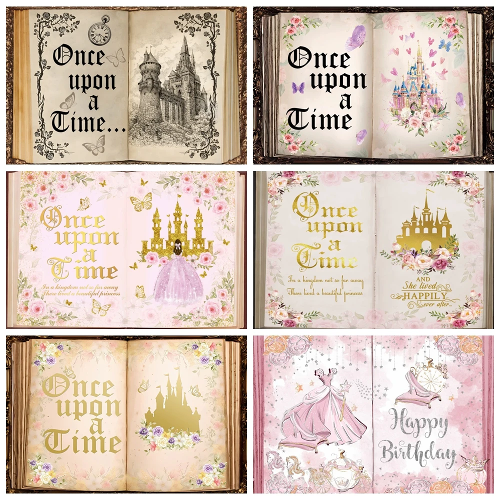 

Fairy Tale Books Photography Background Once Upon a Time Ancient Castle Butterfly Flower Princess Girl Birthday Wedding Backdrop