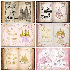 Fairy Tale Books Photography Background Once Upon a Time Ancient Castle Butterfly Flower Princess Girl Birthday Wedding Backdrop