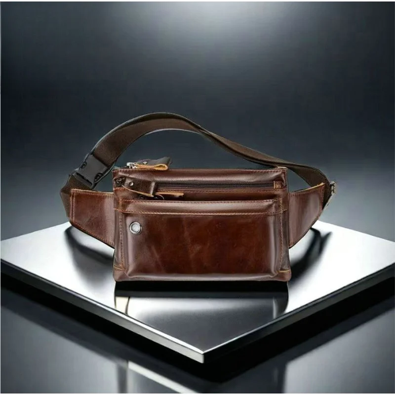 Leather waist bag men's genuine leather crossbody bag mobile phone shoulder bag cycling mobile phone bag