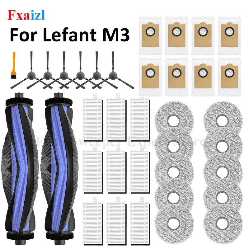 Accessories For (Lefant M3/M3 MAX/M3L) Robot Vacuum Cleaner Main Roller Side Brush Mop Cloth Large Capacity Dust Bag HEPA Filte