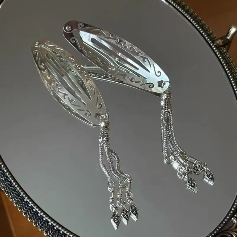 خمر جوفاء خارج مشبك شعر Y2K هندسية شرابة الشعر BB كليب الشرير المعادن الجانب دبوس الشعر الكورية إكسسوارات الشعر