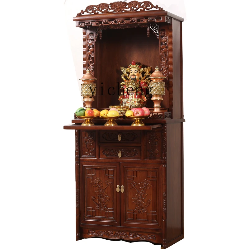 ZK Buddhist niche  cabinet household all solid wood three-piece small wall-mounted Buddhist cabinet offering table buddha statue