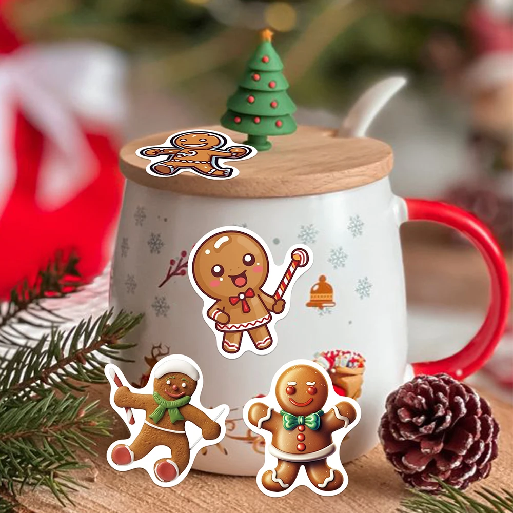 50 pezzi di adesivi natalizi con omino di pan di zenzero per notebook, laptop, diari, carte, custodia per telefono, buste, decalcomanie, decorazioni per feste
