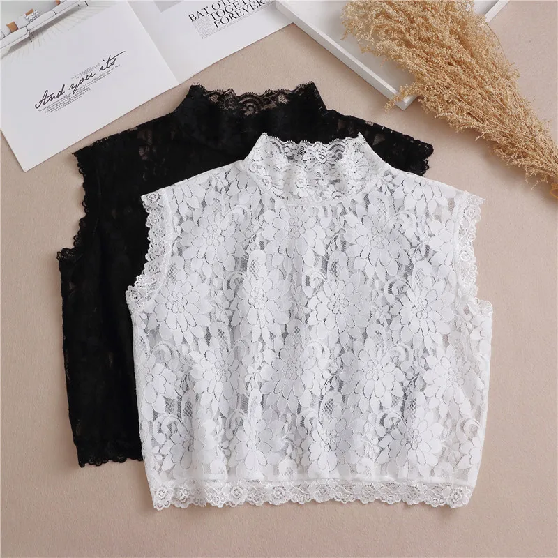 

Korean autumn and winter hollow out collar, lace pattern collar, half cut shirt collar, black and white decorative collar