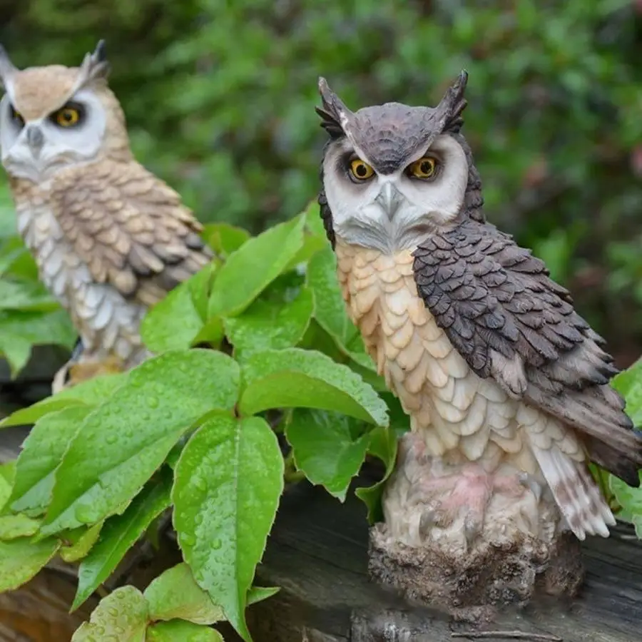 1 Pcs Home Art Craft Cute Owl Shape Resin Desktop Lifelike Indoor Garden Figurine Ornament Outdoor Anti-bird Collection