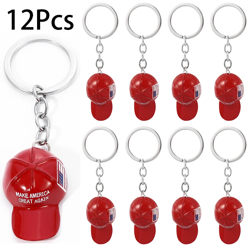 

12Pcs Red Hat Hip Hop Baseball Keychain Bag Charm Pendant Key Chain For Gift