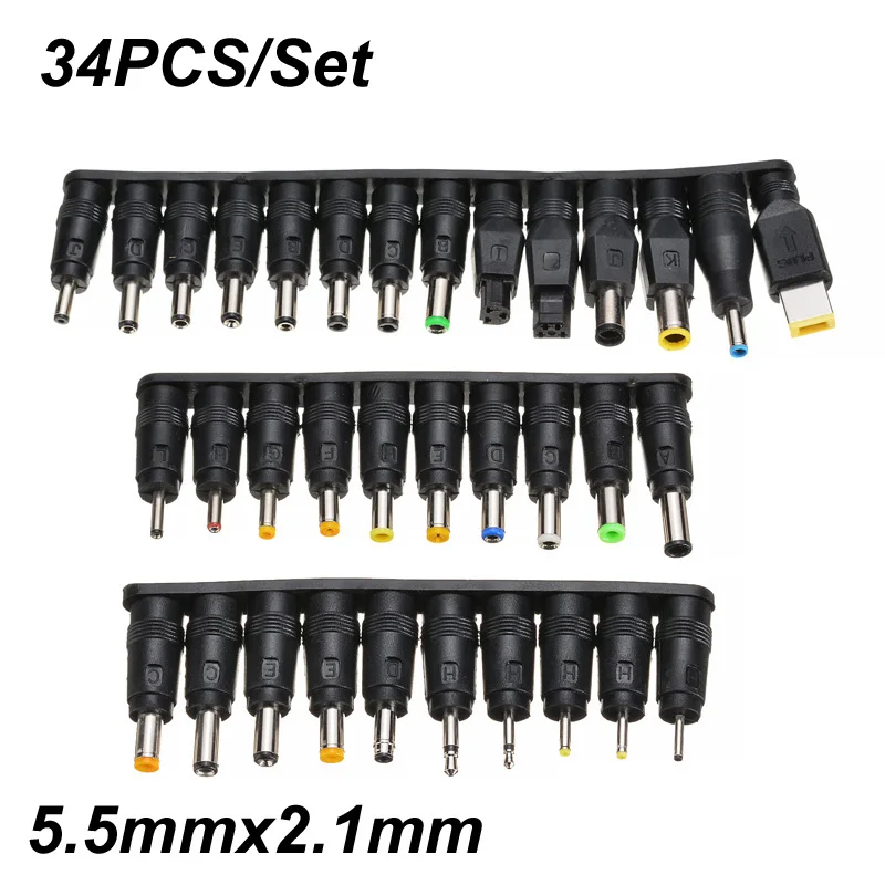 34PCS Universal 5.5mmx2.1mm DC AC Power Adapter Tips Connector Kits for Lenovo Thinkpad Laptop Power Supply Plug Jack Sets