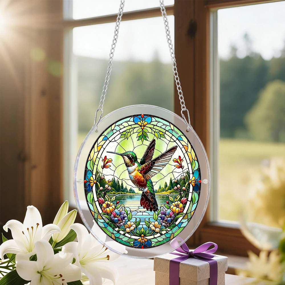 DIY Acrylic Hummingbird Suncatcher Puzzle - Stained Glass Style Hanging Ornament for Home & Garden Decor Gift