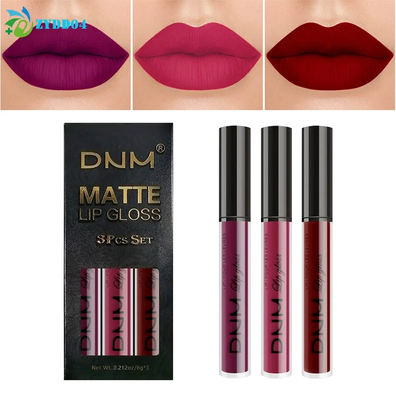 ●3pcs/set Liquid Lipstick Waterproof Long Lasting Cosmetic Black Blue Purple Green Matte Lip Gloss Nude Lip Tint Stain Makeup