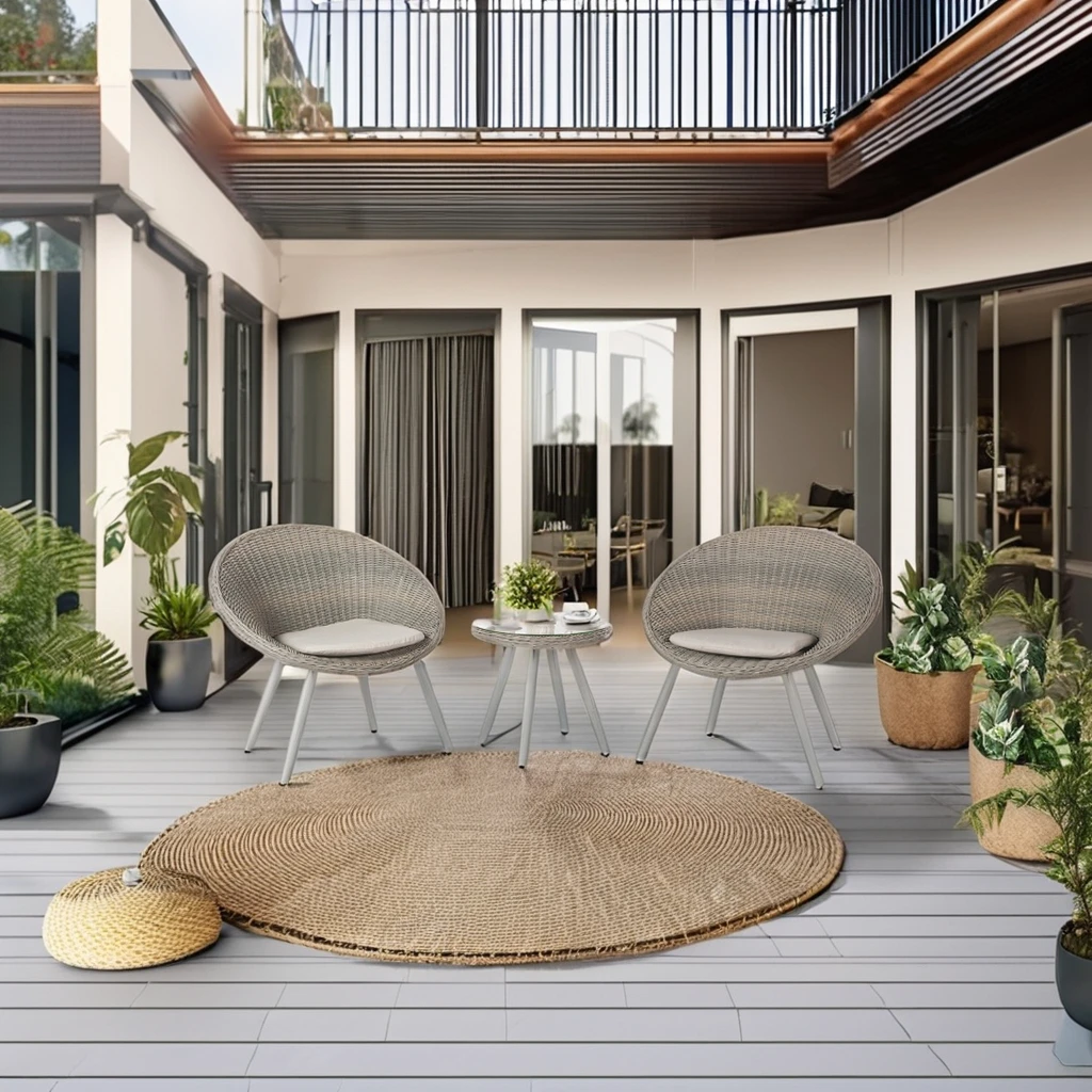 

3-Piece Bistro Set Outdoor Garden Rattan Chair Wicker Table Hand Woven Patio Leisure Conversation Balcony Set Plastic