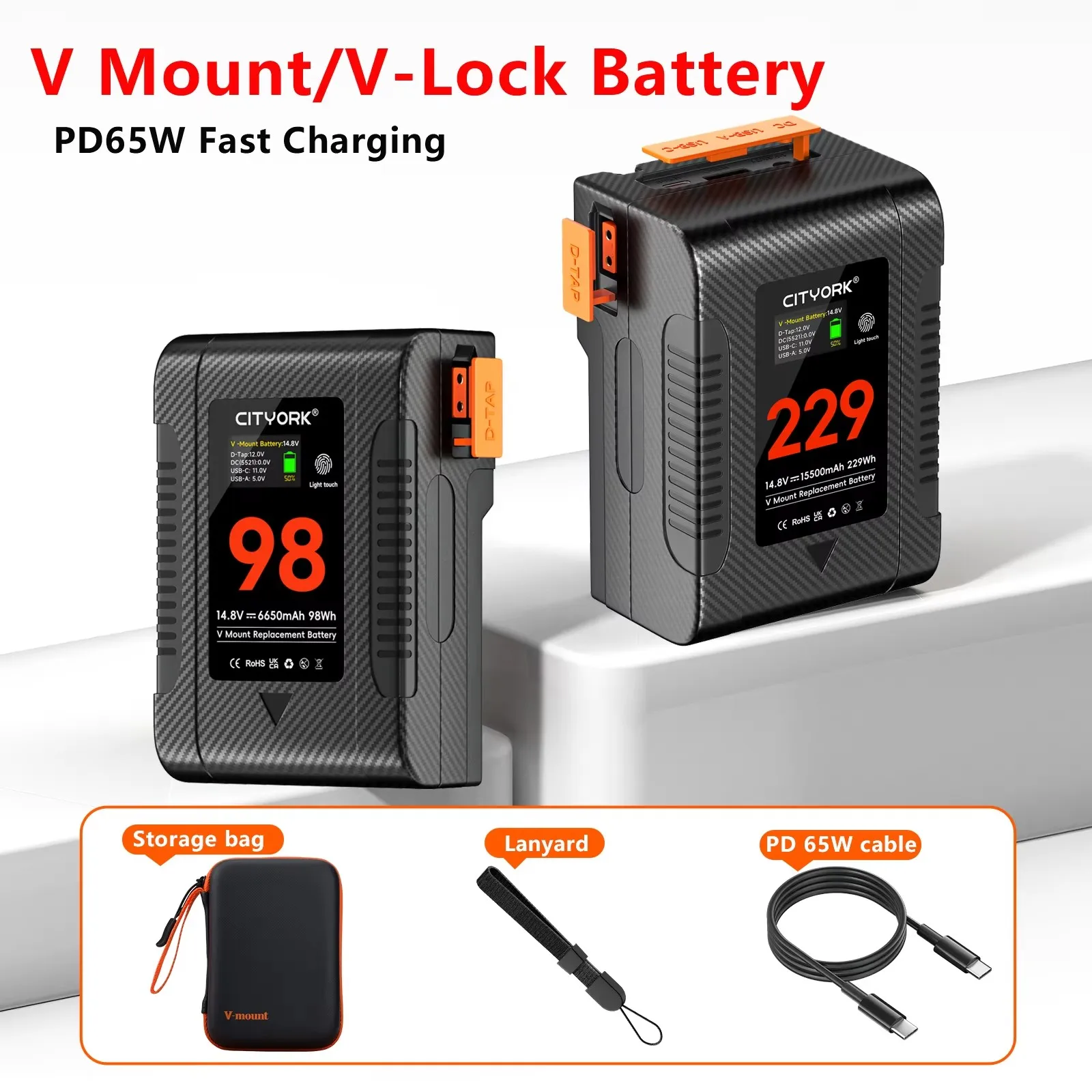 New V-Lock V Mount 98Wh 229Wh Battery BP Battery With PD 65W Cable for Sony Sony Camcorder Broadcast Video Light Blackmagic URSA