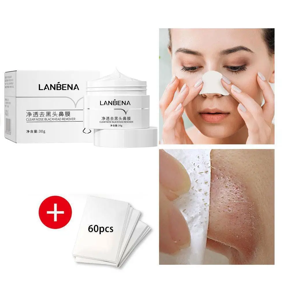 LANBENA-Kit de crema removedora de espinillas con tiras de papel para poros, limpieza de acné nasal, puntos negros, máscara de barro, máscara de cuidado de la piel