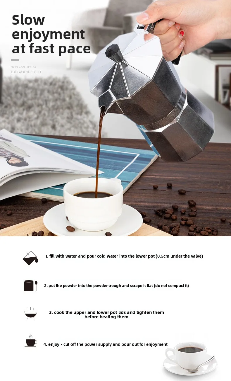 Moka Pot,Italian Stovetop Espresso Maker, 1 up Aluminum Coffee Percolator for Gas & Electric Stove, BPA-Free