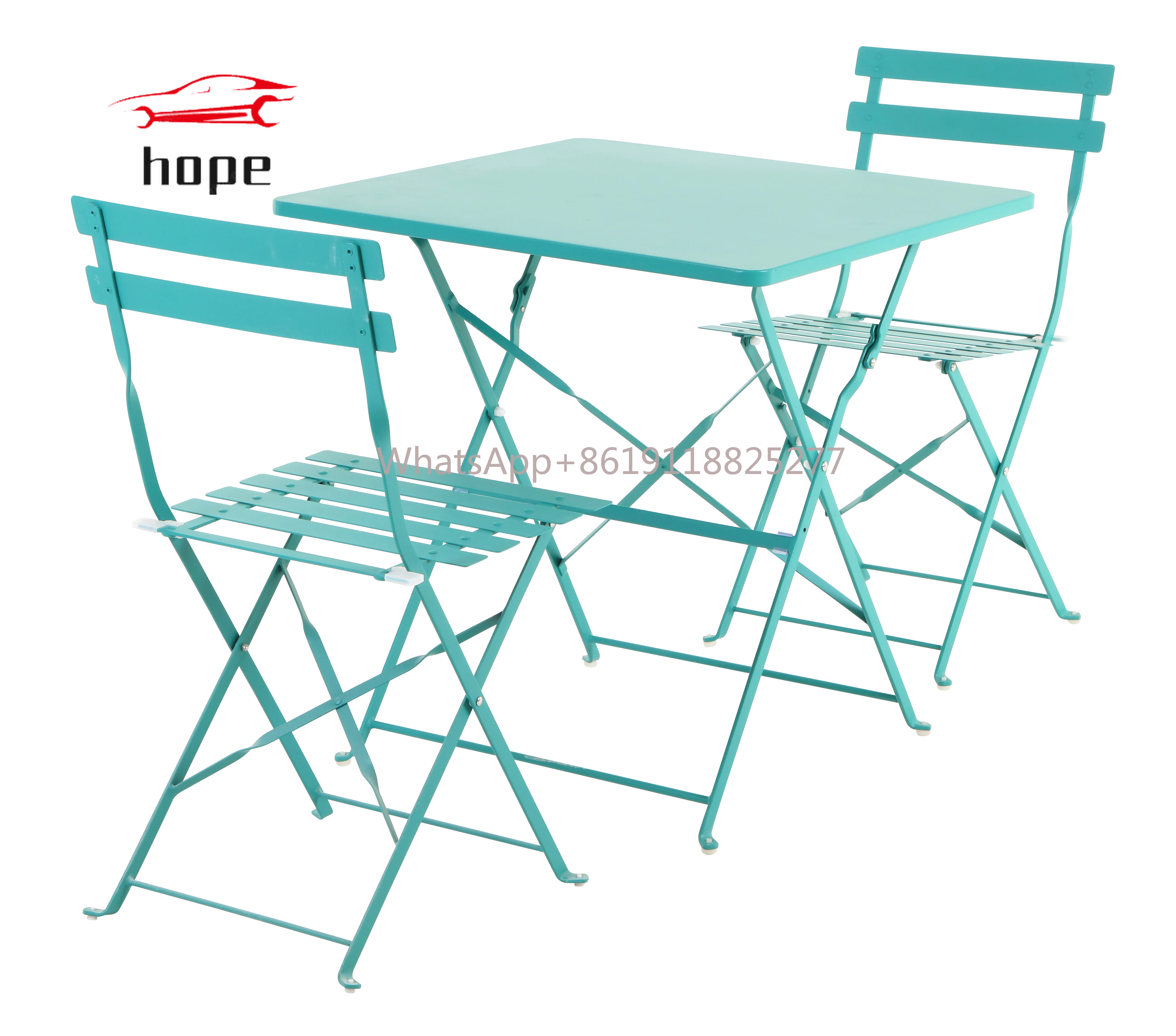 Three-piece outdoor garden metal furniture foldable table and chair set Colorful dining table and chair