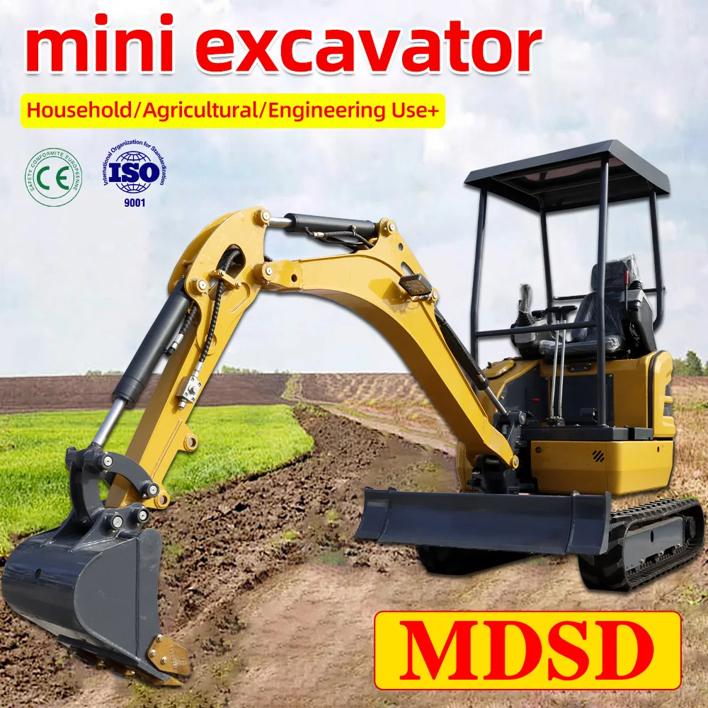 Miniescavadeira 1.5 Ton EPA CE Euro 5 Escavadeira pequena 1.8 Ton Farm Garden Mini Escavadeira de esteira com preço baixo Envio DDP