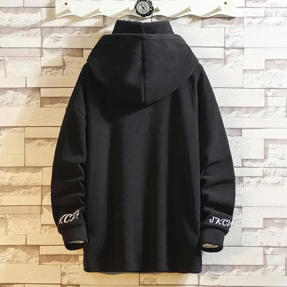 Harajuku Y2K Hoodie Streetwear Hip Hop Sweatshirts High Neck Windproof Pullovers Letter Embroidery Techwear Tops Black Hoodies