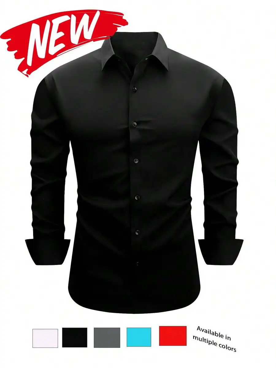 

Mens Long Sleeve Button Down Shirt Stretchable Business Casual Solid Color