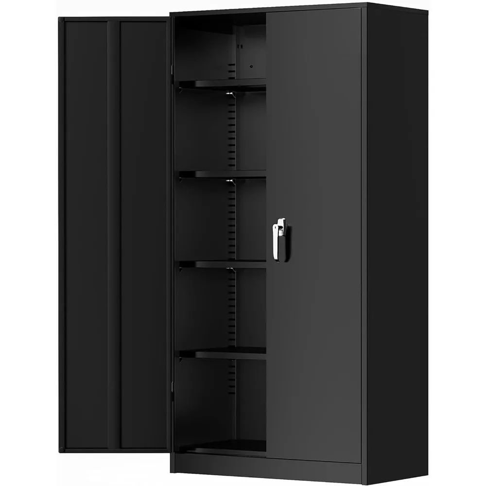 

Metal Filing Cabinets, 72” Black Tool Steel Locking Cabinet with Doors and 4 Shelves, Lockable File Cabinet