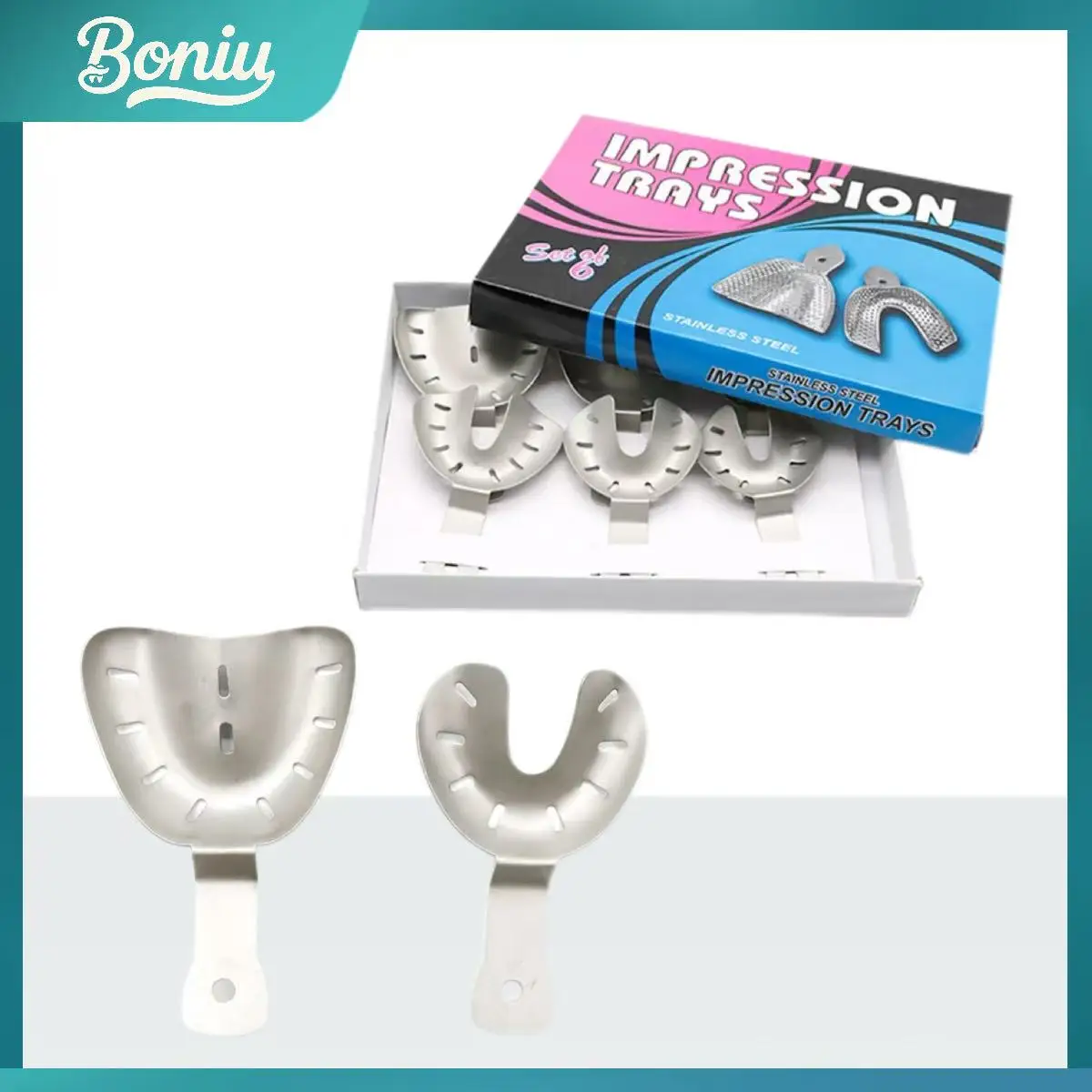 

Autoclavable Dental Tray Denture Instrument 6pcs Stainless Steel Dental Impression Trays Dental Lab Laboratory Tool