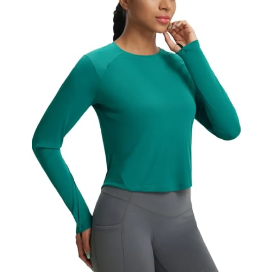 

baleaf Women's UPF 50+ Long Sleeve Sun Shirts Crop Rash Guard UV Workout Tops SPF Slim Fit Lightweight Athletic Hiking