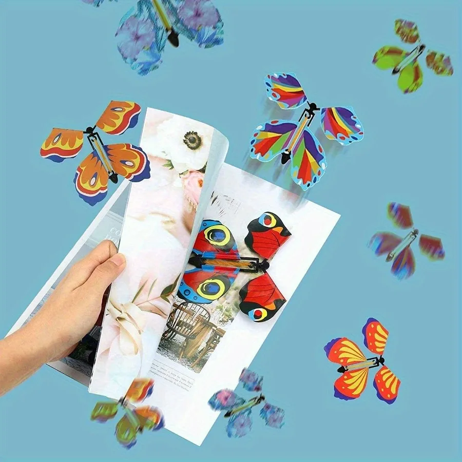Whimsical Wind-up Flying Butterfly Bookmark Toy - Rubber Band Powered, Magic Prop, Surprise Gift for Wedding, Birthday, Party