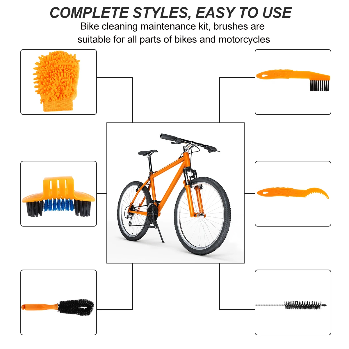 

8 Pcs Brush Chain Washer Set Cleaning Nylon Wheel and Tire Cleaner Kit Bike Accessories Maintenance Tool