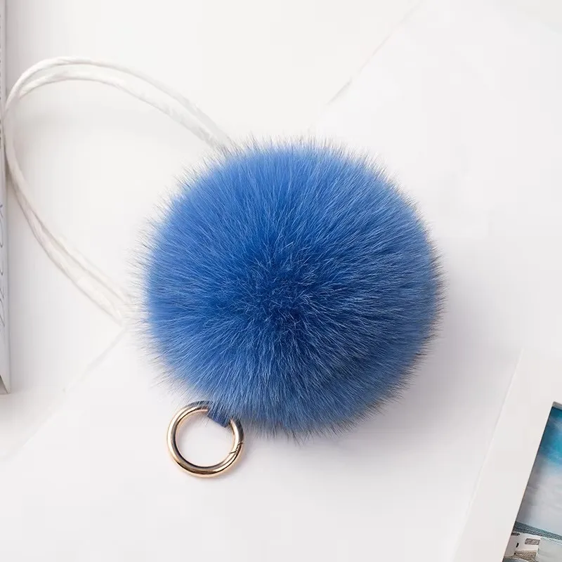 12cm Fluffy Real Fox Fur Ball Poms Keychain For Women Luxury Pompom Keyring Accessories Bag Decoration Emo Trinket Jewelry Gifts