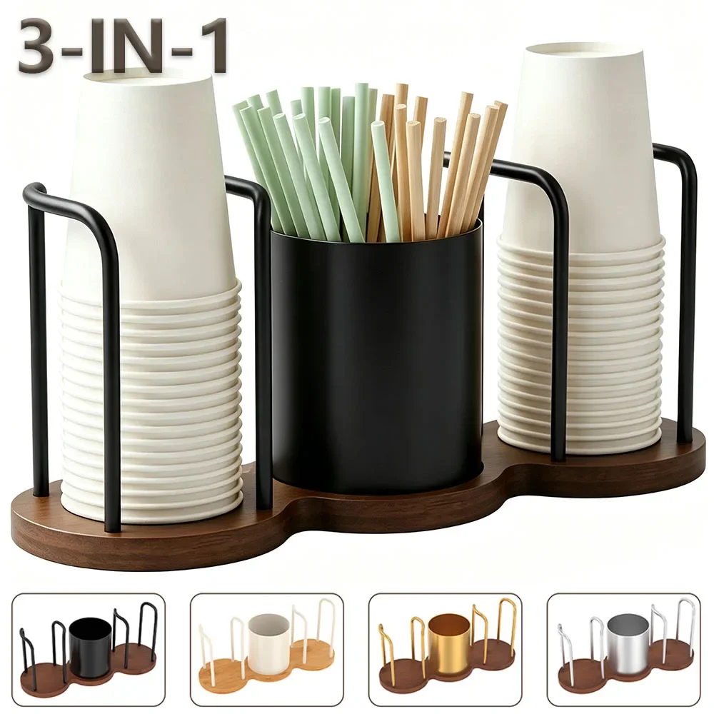 3-in-1 Einwegbecher-Aufbewahrungshalter, Wasser- und Teetassen-Spender, Becher- und Deckelhalter, Kaffeetassen-Aufbewahrungsregal für Küchendekoration