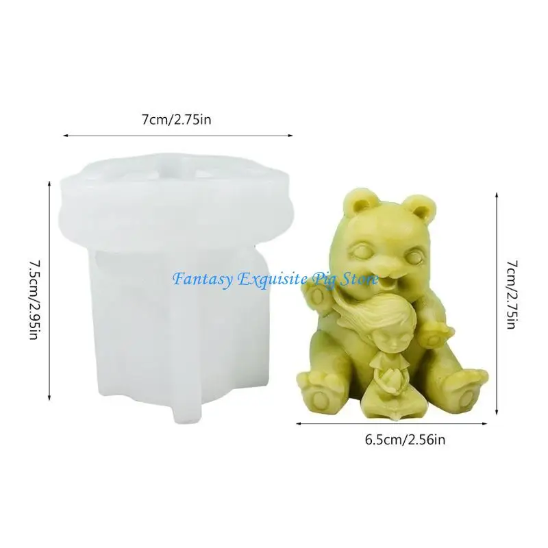 قالب شمع معطر على شكل حيوان وفتاة من السيليكون مصنوع يدويًا على شكل دب معطر #6