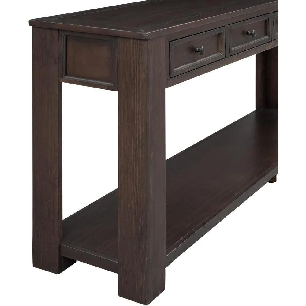 طاولة مدخل المزرعة مع 4 أدراج تخزين، طاولة مدخل طويلة 63 بوصة مع رف مفتوح، طاولة وحدة تحكم أريكة للمعيشة #6