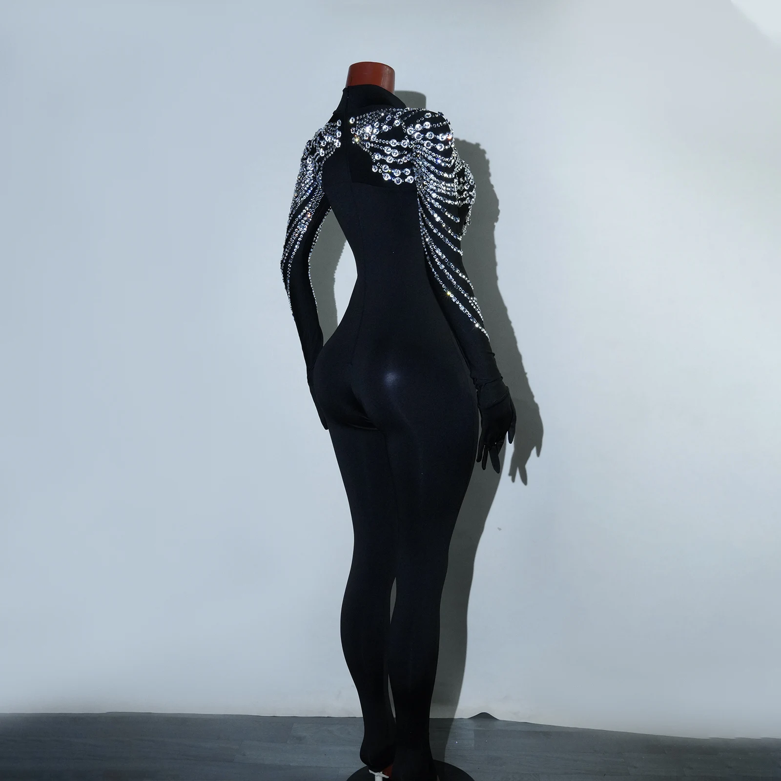 Super Sparkling Luxury Rhinestones Black Jumpsuit Singer dj Dancer Stage Performance Costume Nightclub Evening Party Drag Queen