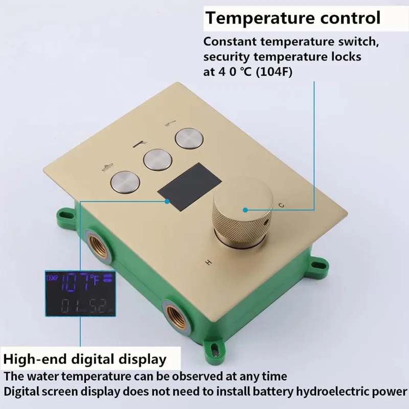 صمام خلط ثرموستاتي ثلاثي الاتجاه من النحاس الذهبي المصقول، صمام تحويل الدش 3 وظائف #3