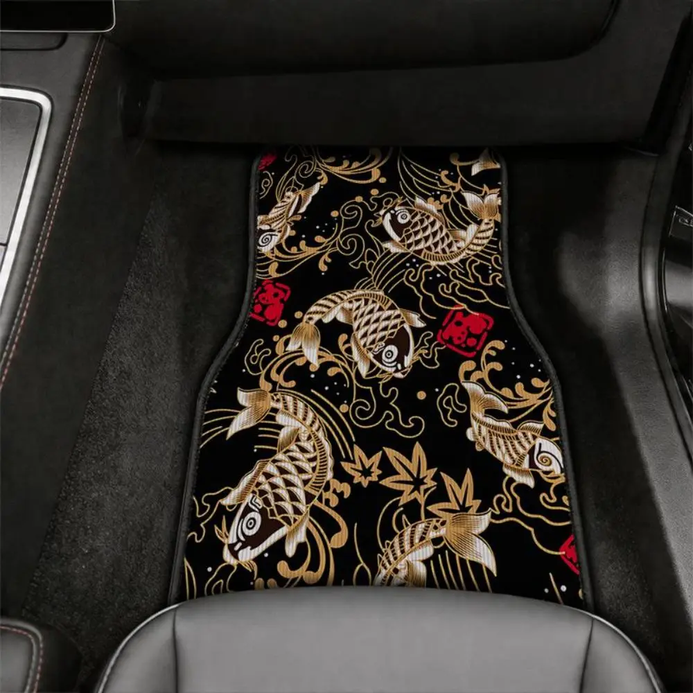 Koi Fish Pattern Car Floor Mats Fabric Decorative Style Automotive Floor Mats Edge Stitching Non-Slip Backing Car Mat Set