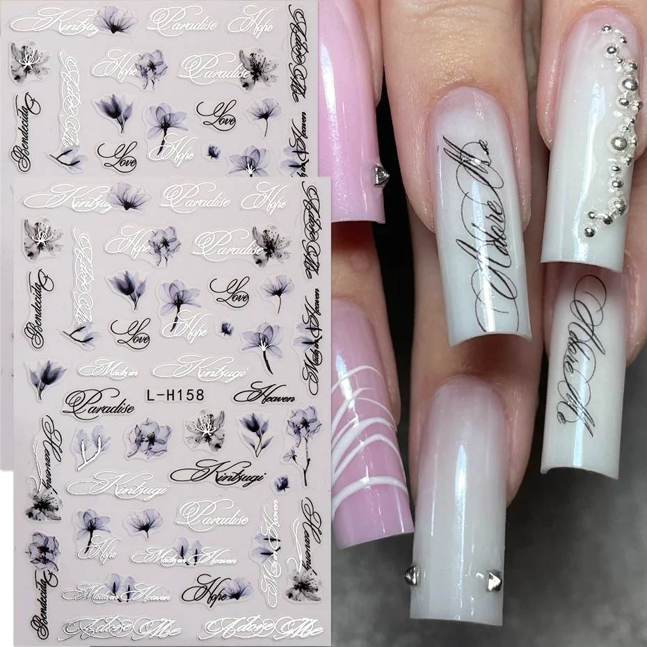 Ink Floral With English Script - đánh giá và giá Nail Art Elegant