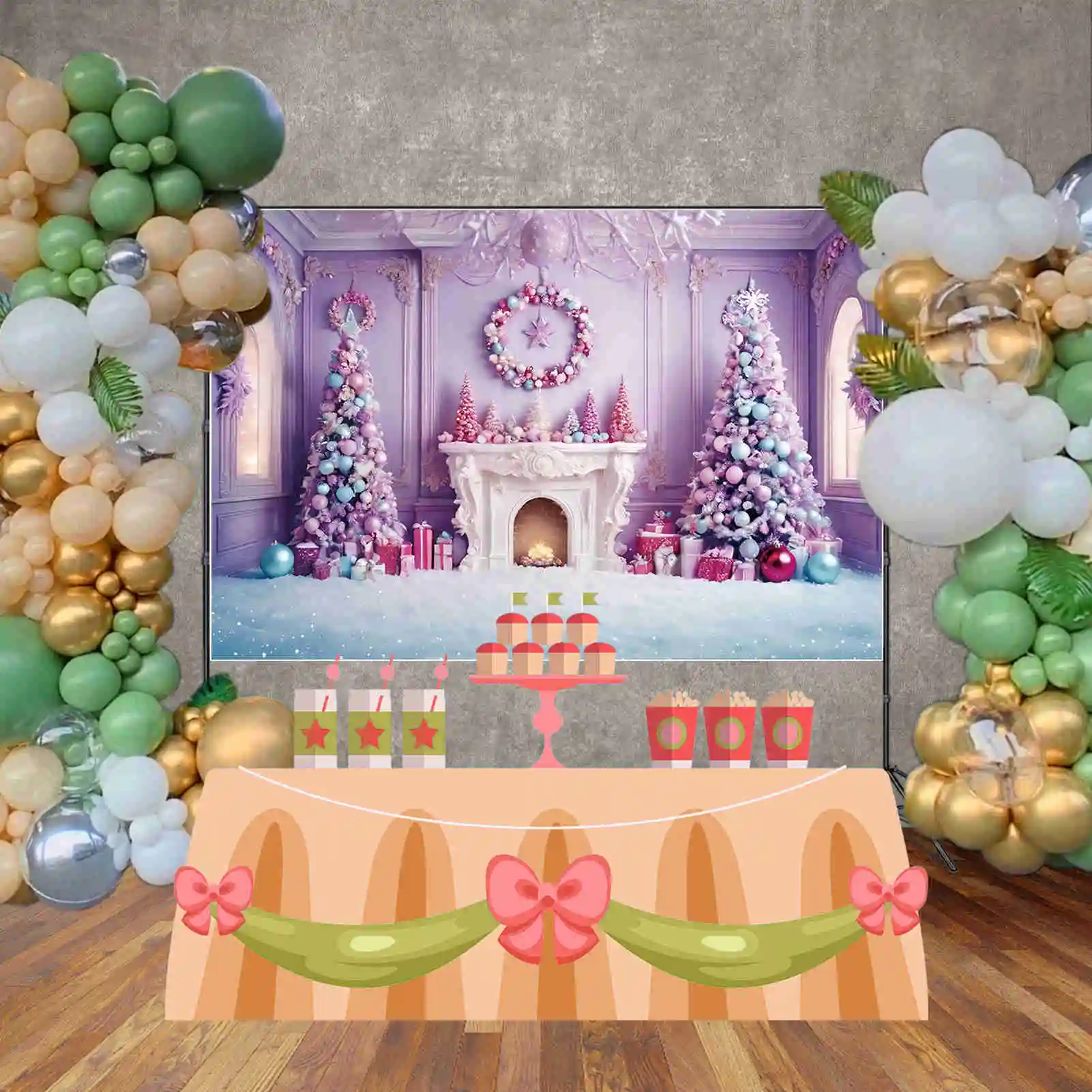 Maan. Qg Kerstboom Kerstboom Achtergronden Versierde Westerse Paarse Sneeuw Achtergrond Feest Decoratie Fotocall Accessoires