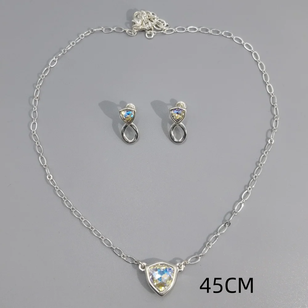 2026 Spain popular high-quality colored crystal earrings necklace two-piece set jewelry accessories surprise gift