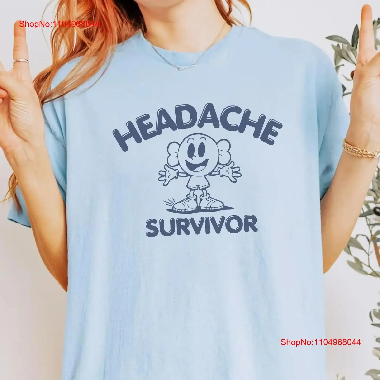 

Headache Survivor T Shirt Funny Migraine Hilarious Meme Aesthetic Apparel Retro Vintage Cute Cartoon vintage Washed Casual