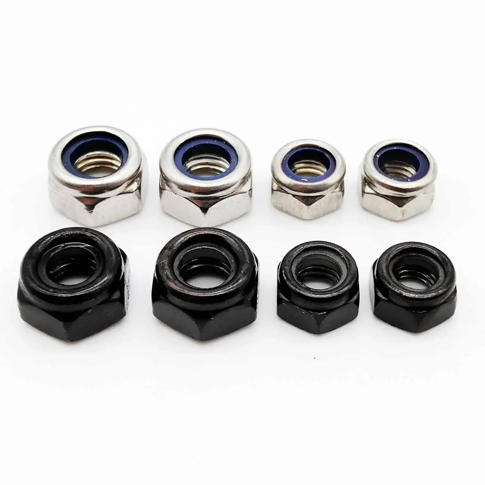 2/5/10/25pcs M2 M2.5 M3 M4 M5 M6 M8 M10 M12 M14 M16 A2 304 Stainless Steel Black Hex Nylon Insert Lock Nut Self-locking Locknut