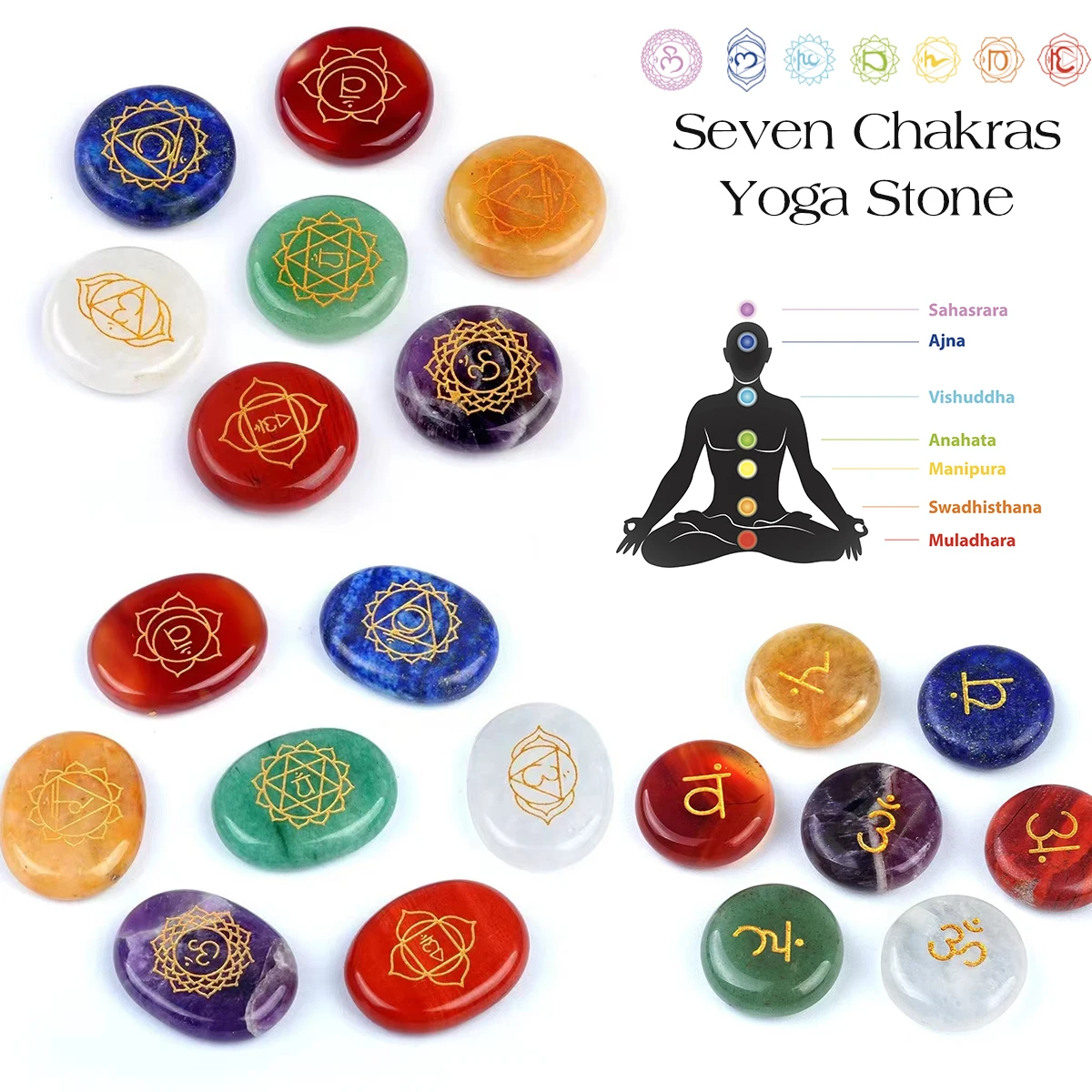 7pcs Yoga Energy Stone Seven Chakras Healing Reiki Spiritual Gemstone Round Shape Ornaments Home Decoration Polishing Stone