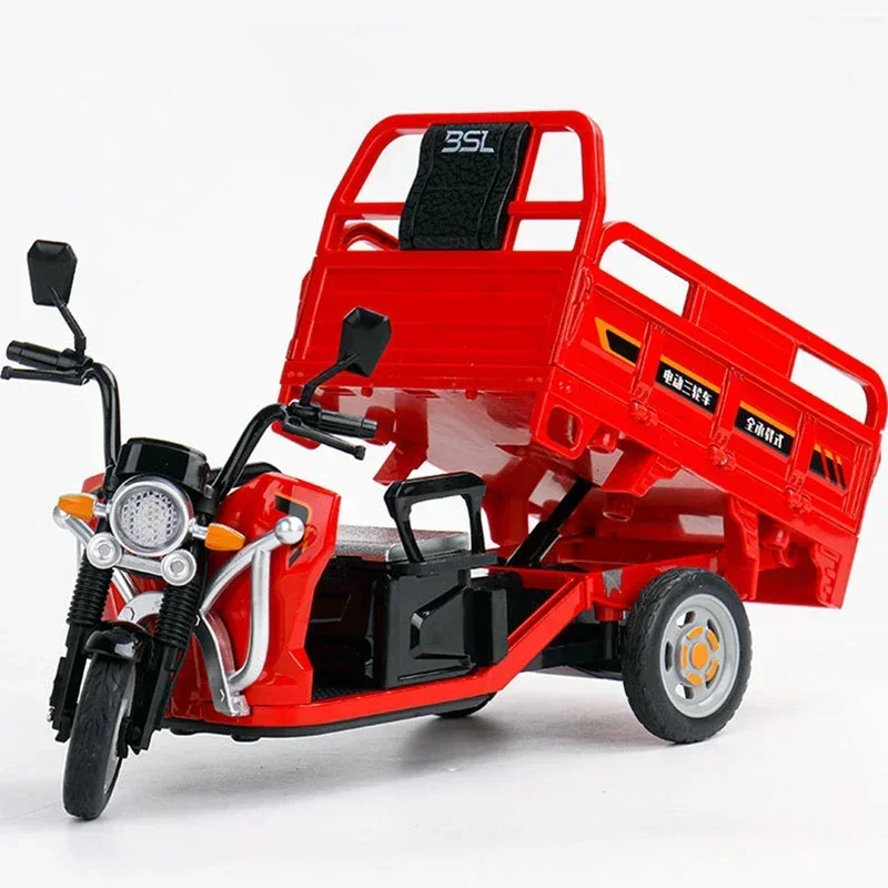 1:12 Sanbengzi Alloy Three Wheeler Motorcycle Model Diecasts Metal Toy Electric Tricycle Motorcycle Model Sound Light Kids Gifts