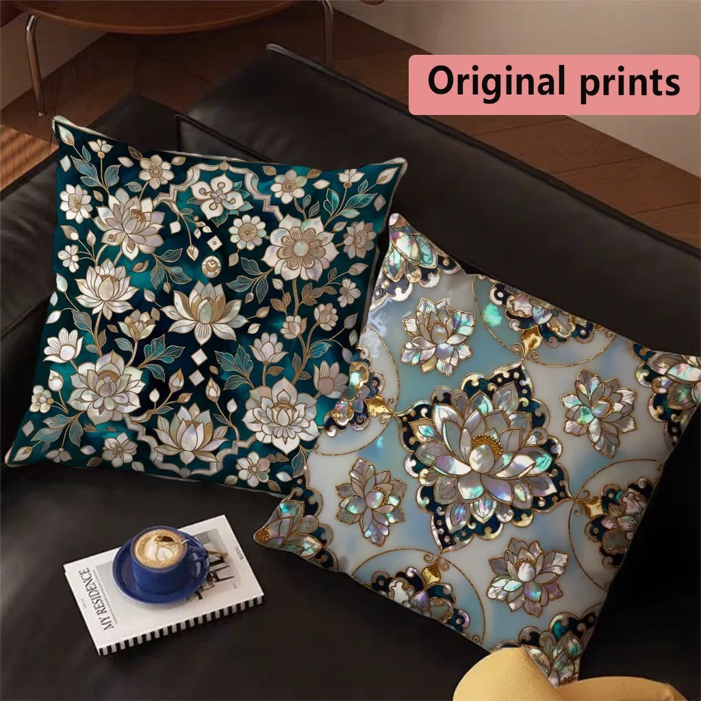 Lotus Mother-of-Pearl Print Pillow Covers Pattern Cushion Cover Suitable for Sofa Bedroom Car Pillow Cover