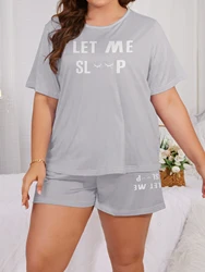 Summer casual oversized women's pajama set with printed short sleeved top&shorts for home wear