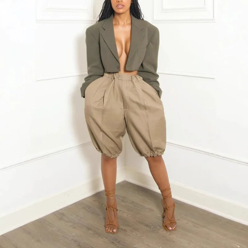 

Y2k Streetwear Loose Bloomers Leggings Pockets Elastic Waist Vacation Knee Length Bloomers Summer Trousers Holiday Trend Shorts