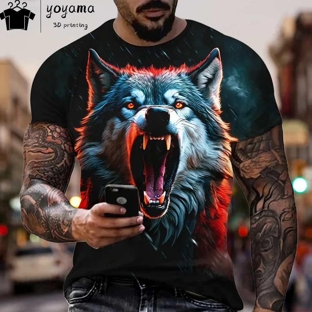 Men\'s Clothing Ferocious Wolf 3d Printing Harajuku Street Fashion T-Shirts For Men O-Neck Short Sleeve Tee Oversized T-Shirt