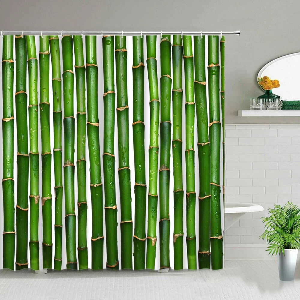 Modern Green Natural Bamboo Series Shower Curtain Set Waterproof Home Bathroom Decor Curtains With Hook Popular Bath Accessories