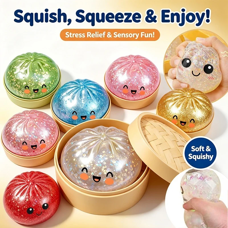 

Realistic Cute Dumpling Steamed Decompression Stress Ball Smooth Touch Fast Rebound Fidget Toy for Office Worker Squeeze Relax