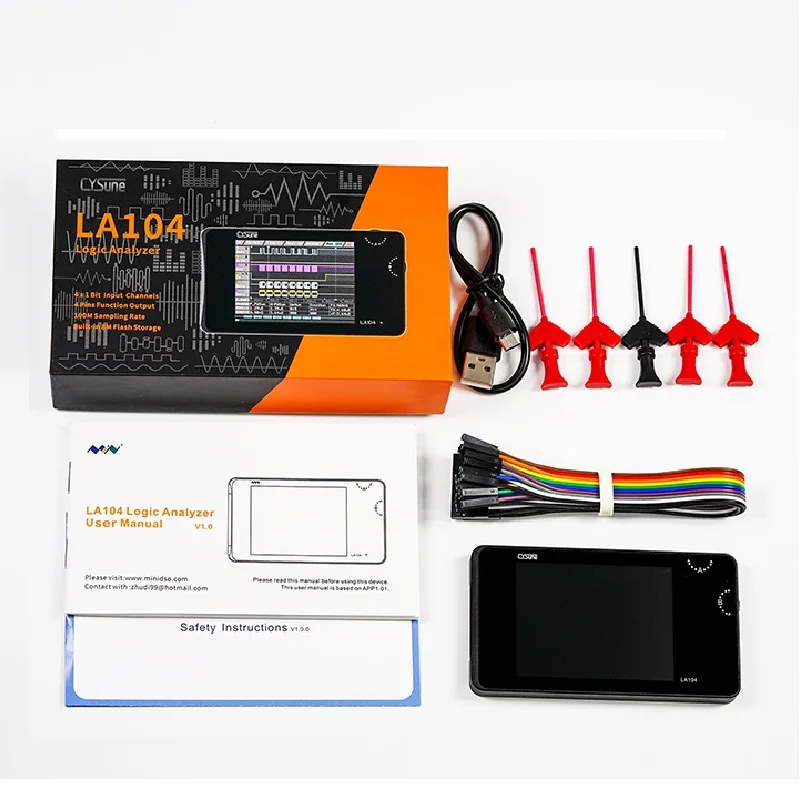 

LA104 Digital Logic Analyzer USB Mini 4 Channels 100MHz Max Sampling Rate SPI,I2C,PWM 2.8 Inch Oscilloscope 8MB Flash Storage