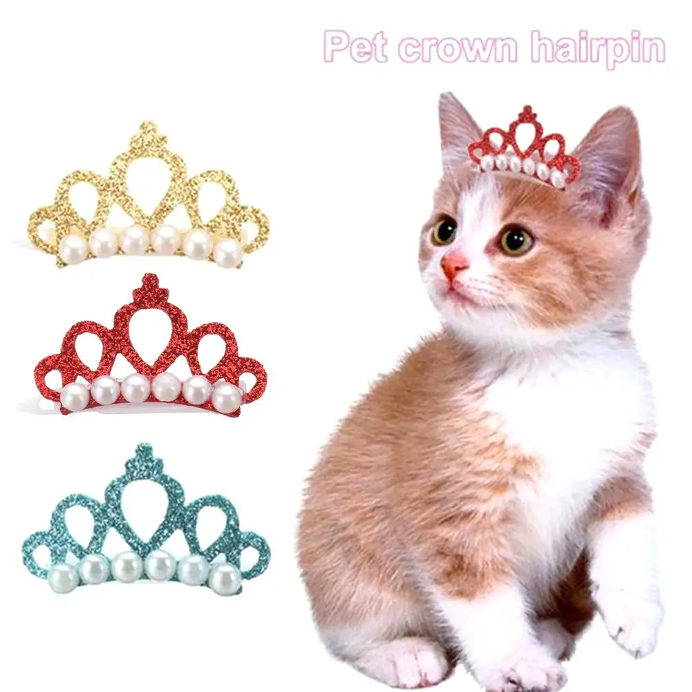 Pet Headdress Cat Grooming Pet Dog Hair Clips Headwear Pearl Dog/Cat Tiara Crown For Royal Family Costume Hair Accessories